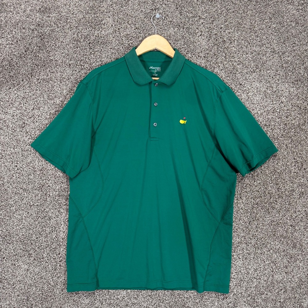 Masters Tech Golf Polo Shirt Mens L Green Performance Stretch Augusta Logo